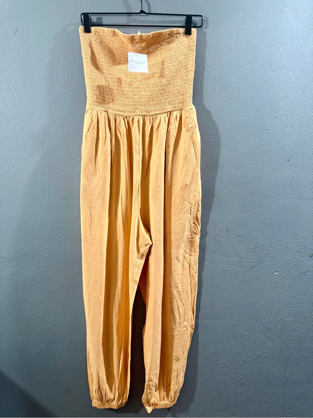 Strapless Smocked Waist Wide-Leg Jumpsuit - Apricot